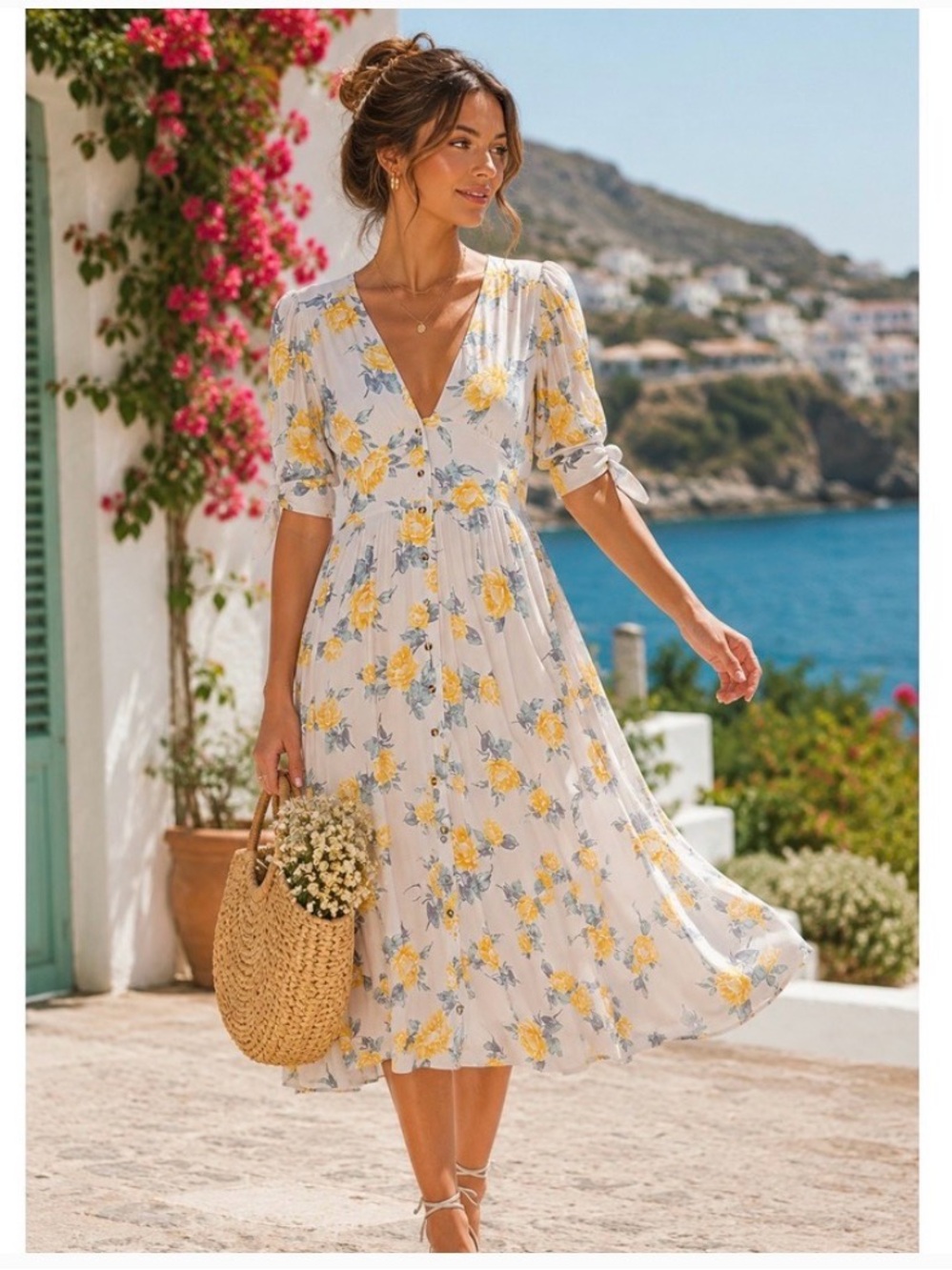 NWT Free People Love of my Life Midi Dress with Yellow Floral Print